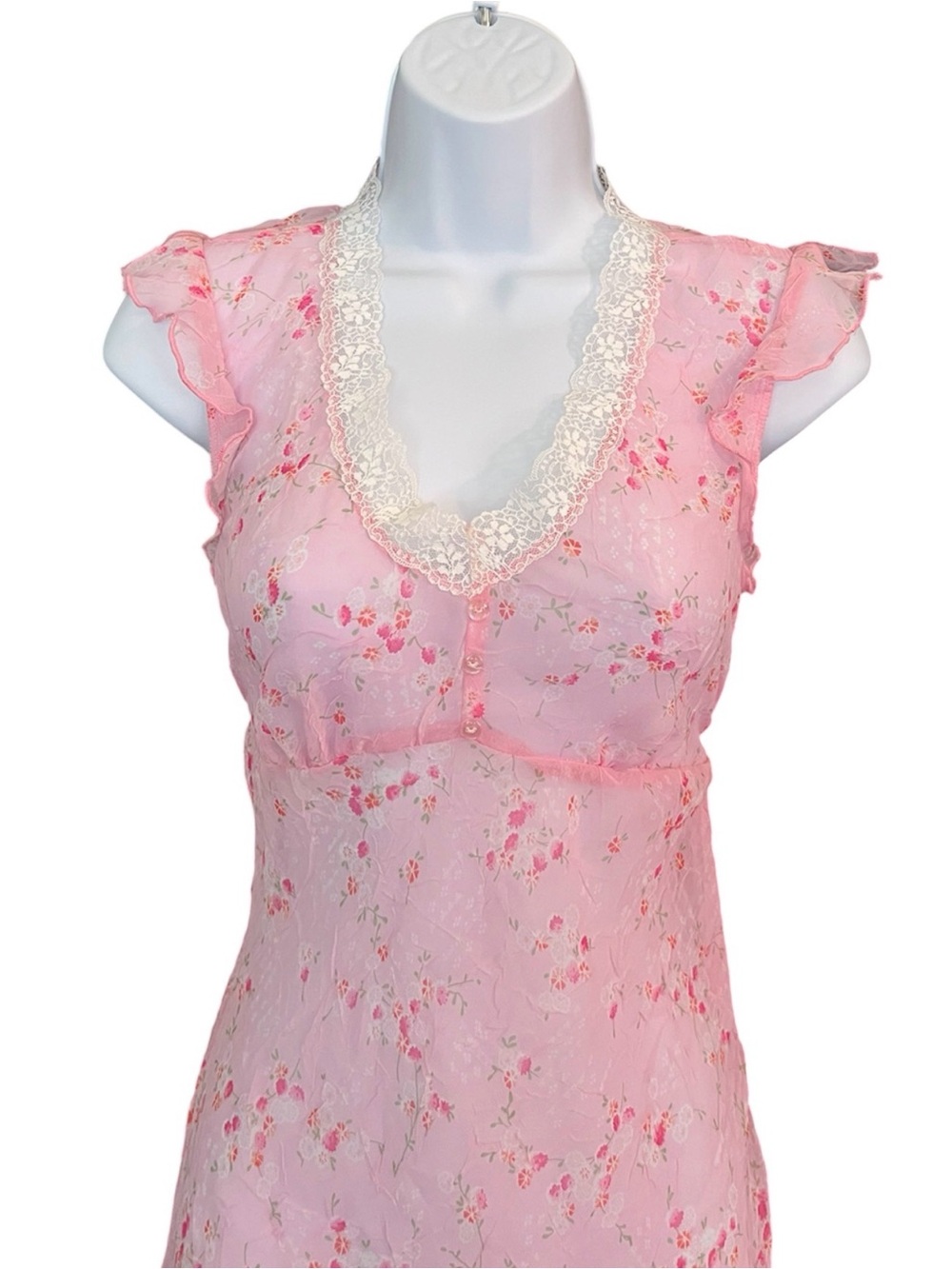 Vintage Rampage Pink Sheer Floral & Lace Coquette Fairy Maxi Dress - Picture 3 of 9